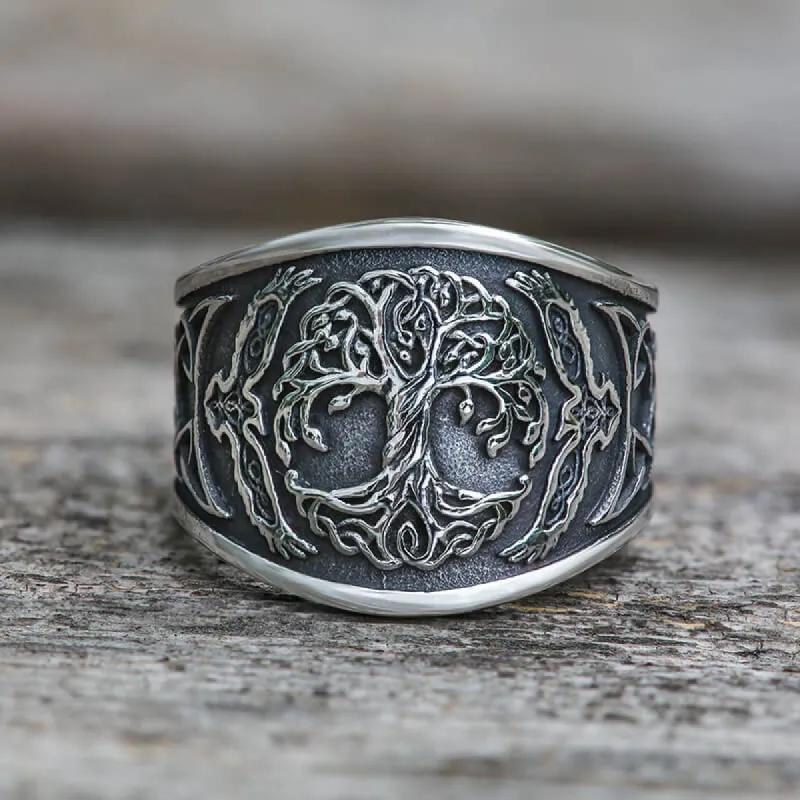 Tree of Life Raven Stainless Steel Viking Ring sold by GTHIC