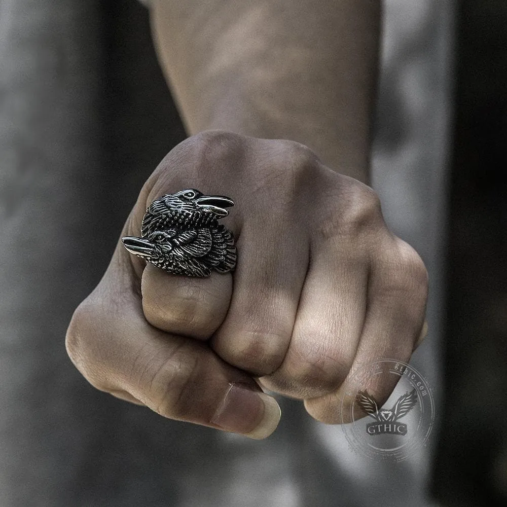 Odin Ravens Huginn and Munin Stainless Steel Viking Ring sold by GTHIC product image thumbnail 2