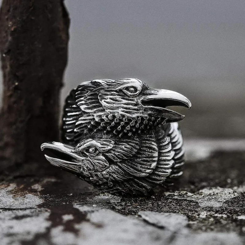 Odin Ravens Huginn and Munin Stainless Steel Viking Ring sold by GTHIC