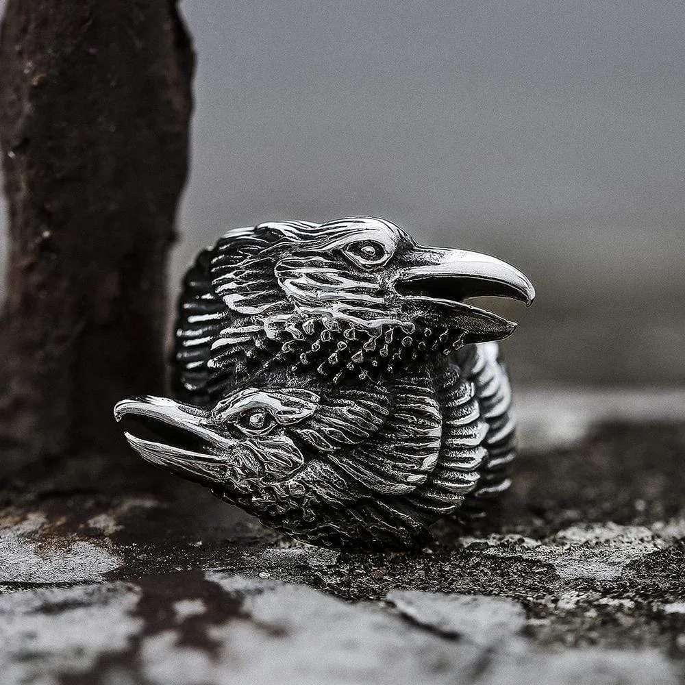 Odin Ravens Huginn and Munin Stainless Steel Viking Ring sold by GTHIC