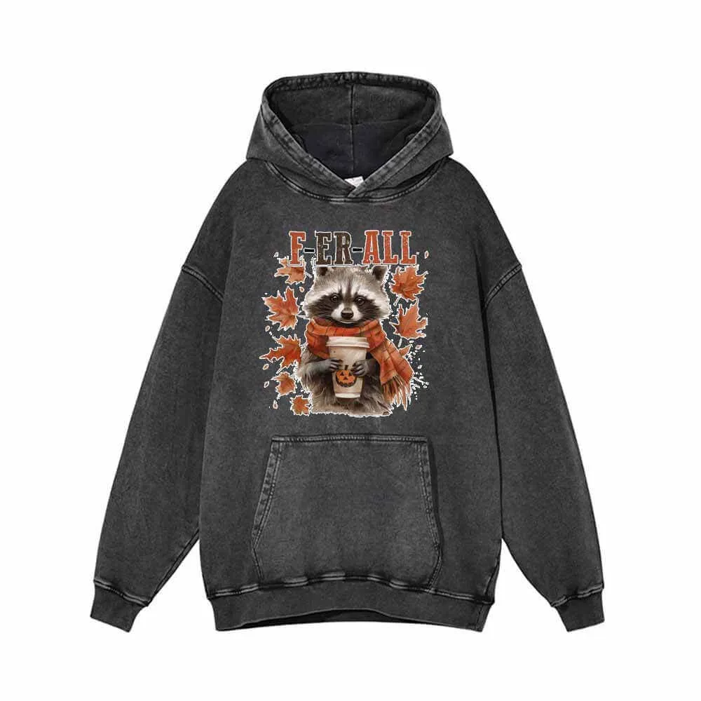 Ferall Raccoon Maple Leaf Vintage Washed Hoodie Sweatshirt sold by GTHIC