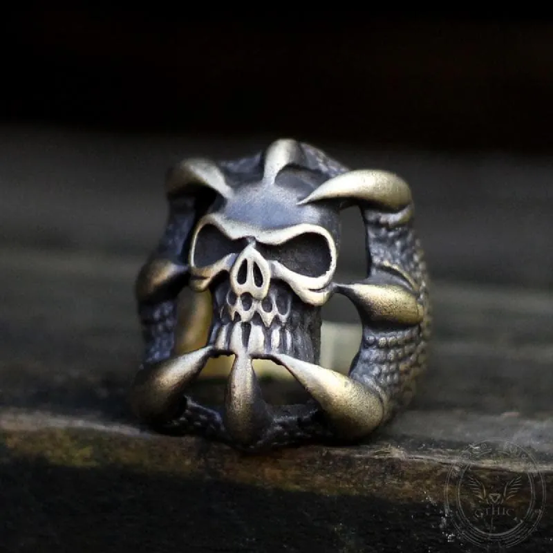 Dragon Claw Brass Sterling Silver Skull Ring sold by GTHIC