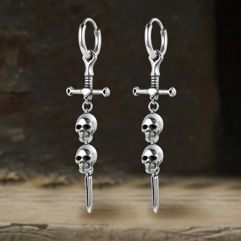 Gothic Sword Skulls Stainless Steel Hoop Earrings sold by GTHIC