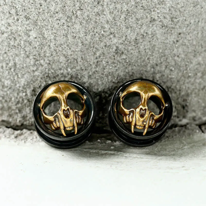 Antique Gold Skull Stainless Steel Ear Gauges sold by GTHIC