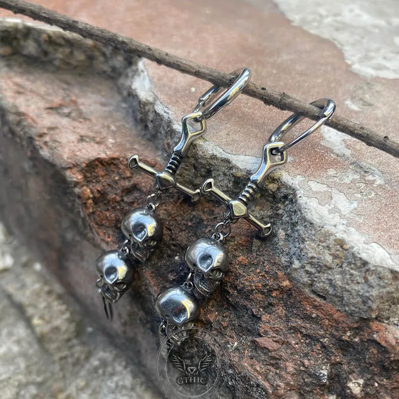 Gothic Sword Skulls Stainless Steel Hoop Earrings sold by GTHIC product image thumbnail 5