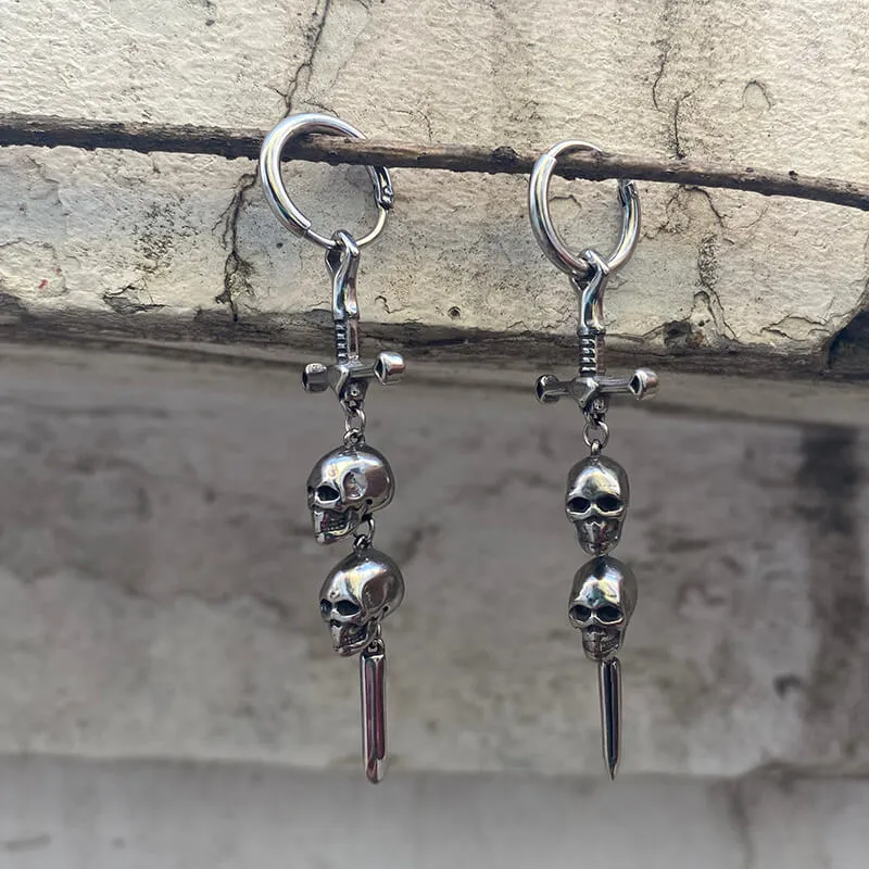Gothic Sword Skulls Stainless Steel Hoop Earrings sold by GTHIC product image thumbnail 3