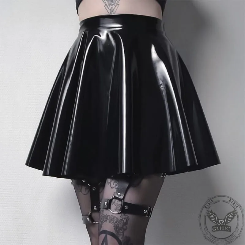Shiny Dark Solid Color Pleated Mini Skirt sold by GTHIC