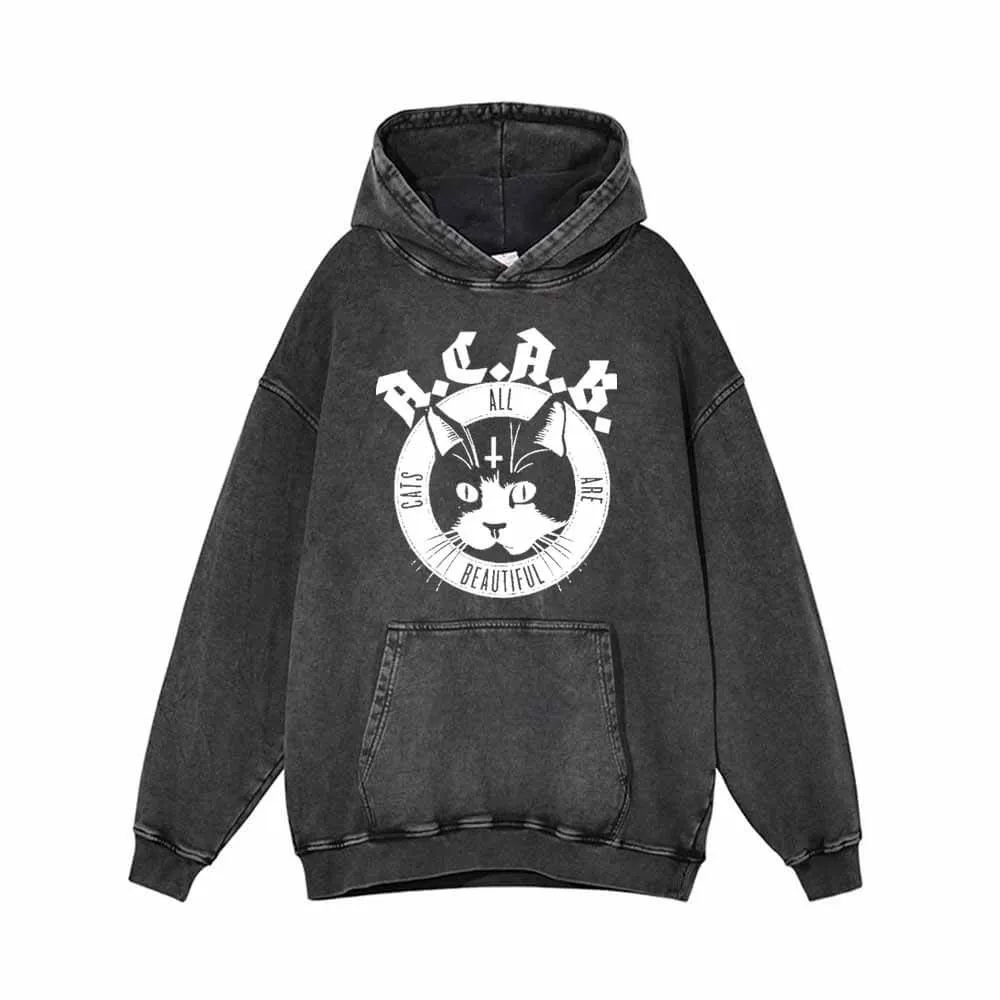 ACAB Devil Cats All Cats Are Beautiful Vintage Washed Hoodie sold by GTHIC