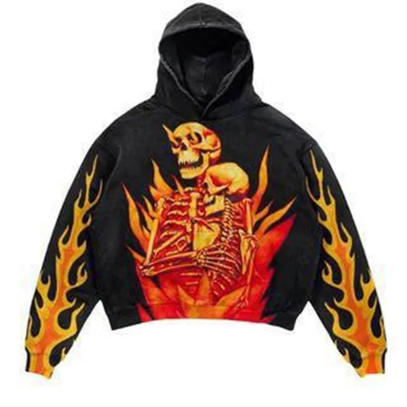 3D Print Fire Skeleton Polyester Skull Hoodie sold by GTHIC