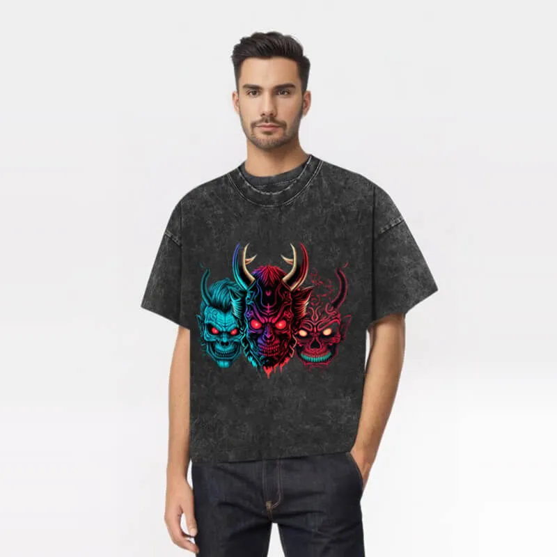 Vintage Colorful Horned Ghost Washed Skull T-shirt sold by GTHIC product image thumbnail 2