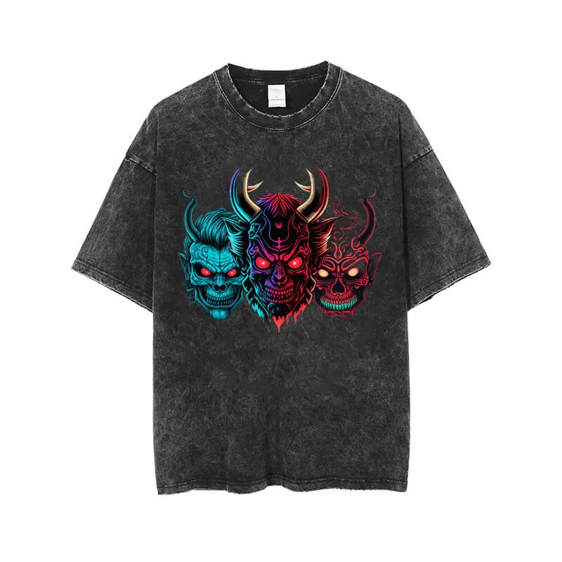 Vintage Colorful Horned Ghost Washed Skull T-shirt sold by GTHIC