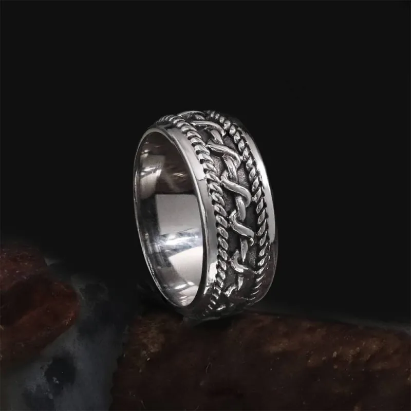 Hemp Cable Pattern Stainless Steel Retro Ring sold by GTHIC