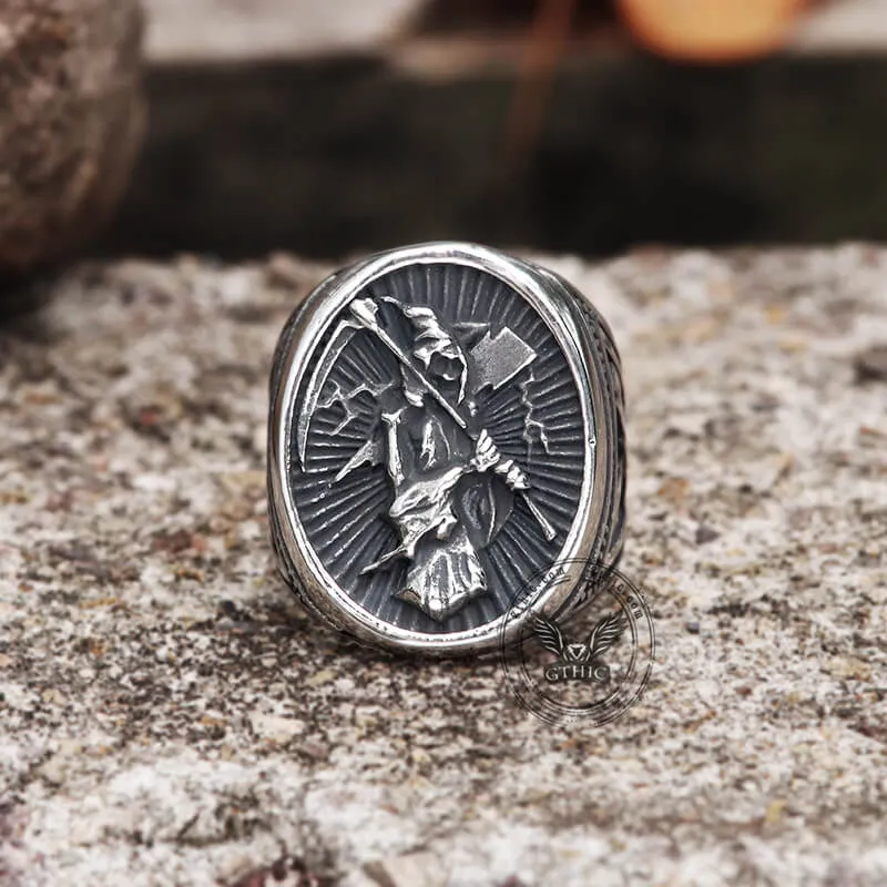 Vintage Reaper Scythe Stainless Steel Skull Ring sold by GTHIC product image thumbnail 4
