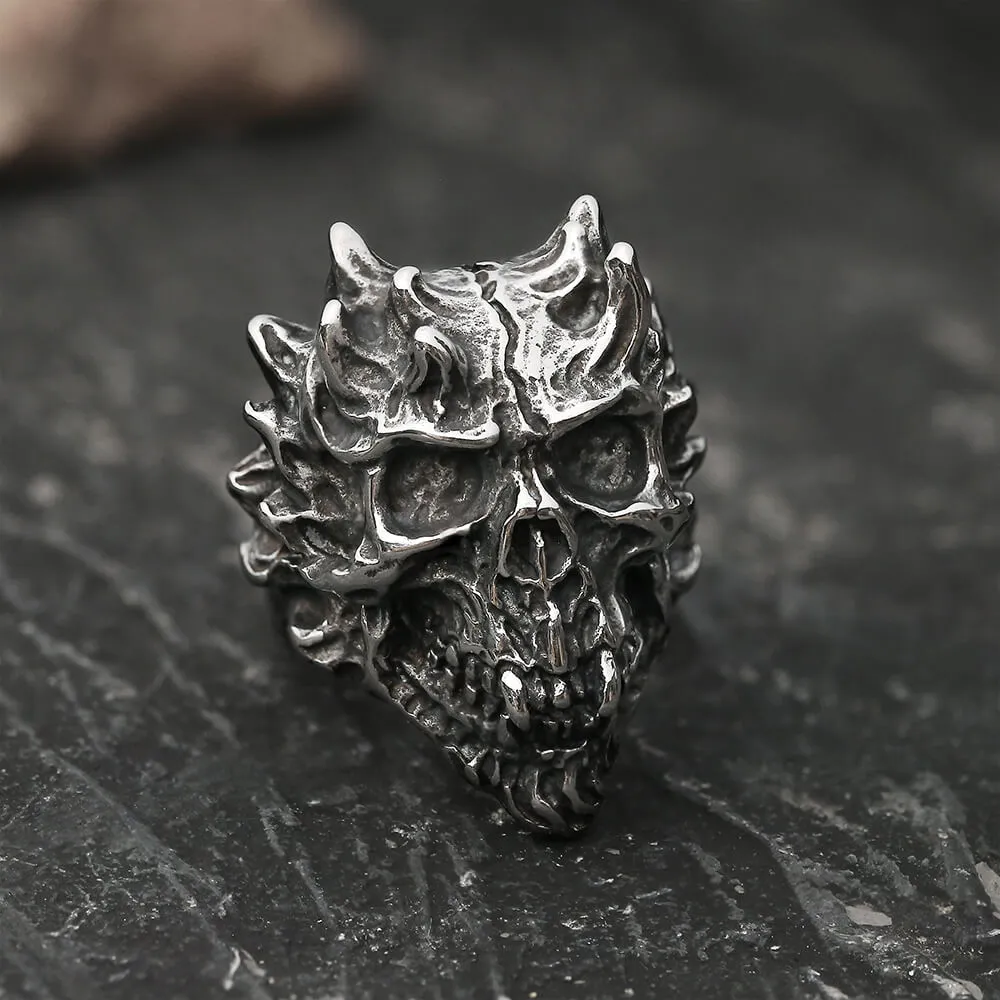 Flaming Skull Stainless Steel Ring sold by GTHIC
