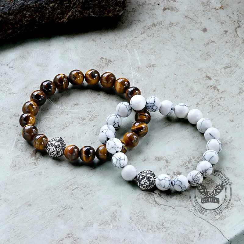 Lion Head Agate Stone Stainless Steel Bead Bracelet sold by GTHIC