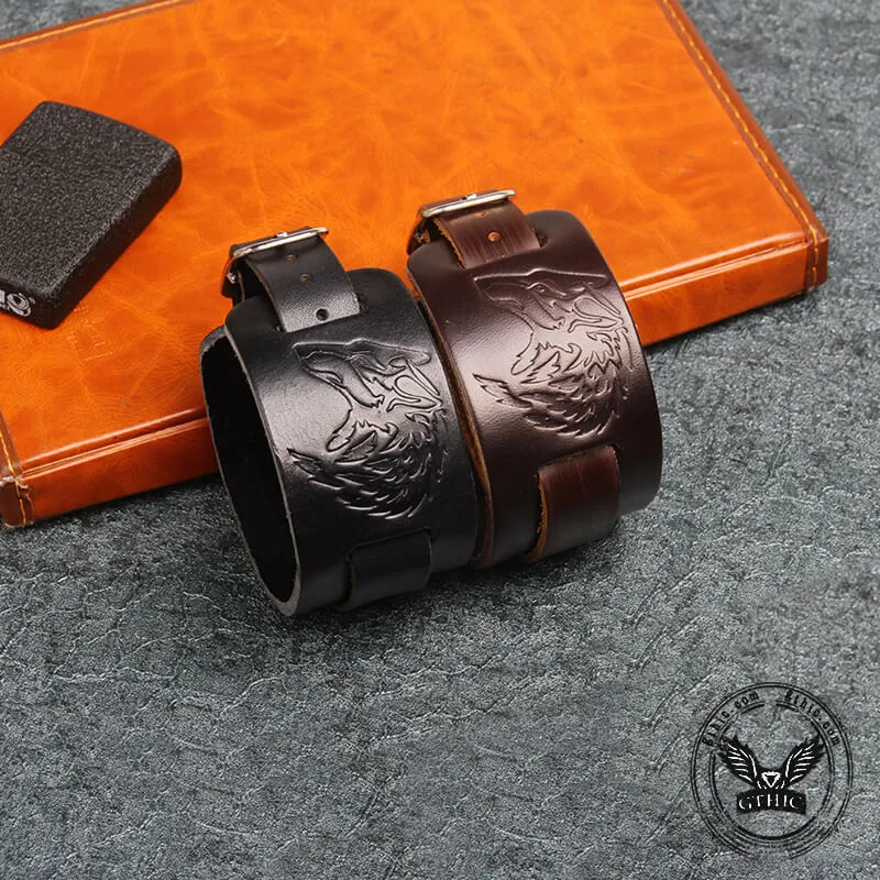 Punk Wolf Head Embossed Leather Bracelet sold by GTHIC product image thumbnail 4
