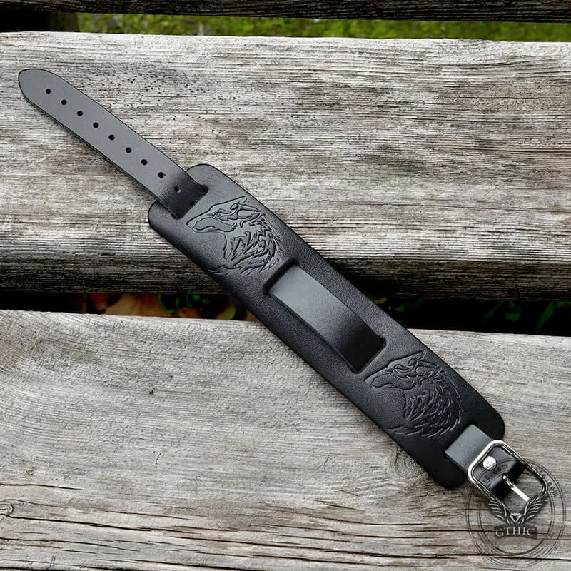 Punk Wolf Head Embossed Leather Bracelet sold by GTHIC product image thumbnail 5