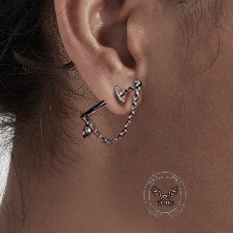 Sword with Chain Silver Plated Copper Earrings sold by GTHIC product image thumbnail 2