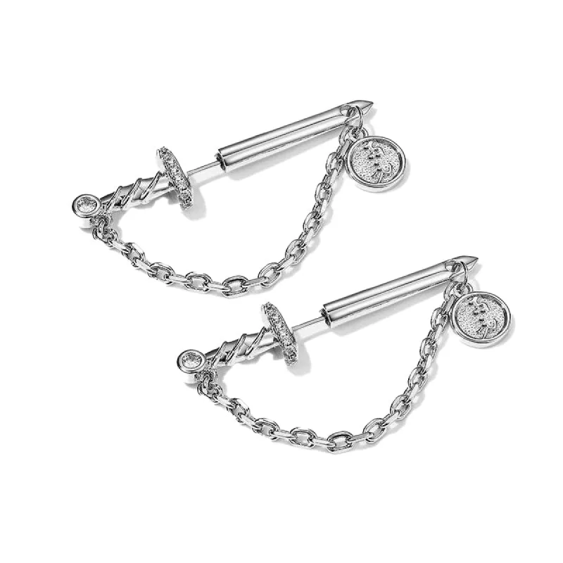 Sword with Chain Silver Plated Copper Earrings sold by GTHIC