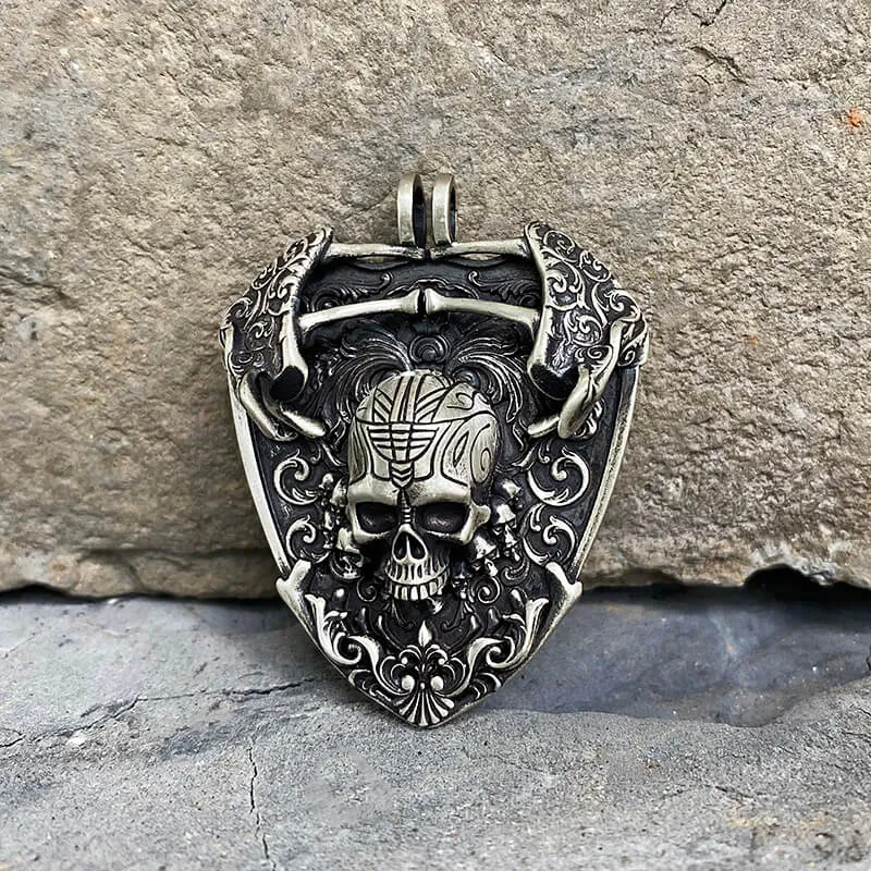 Sword and Shield Sterling Silver Skull Pendant sold by GTHIC product image thumbnail 4