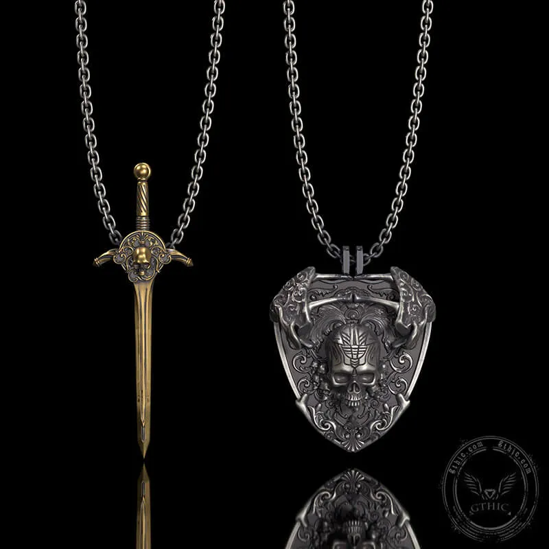 Sword and Shield Sterling Silver Skull Pendant sold by GTHIC product image thumbnail 2