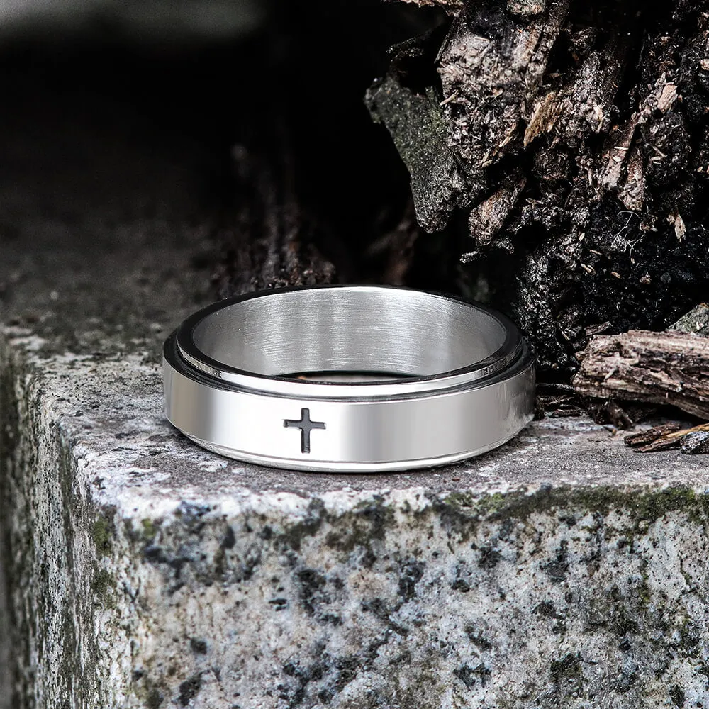 Simple Cross Stainless Steel Decompression Spinner Ring sold by GTHIC