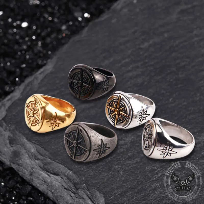 Round Compass Stainless Steel Ring sold by GTHIC