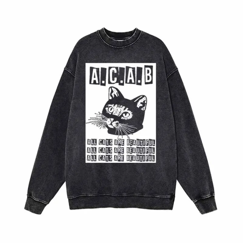 All Cats Are Beautiful ACAB Vintage Washed Sweatshirt sold by GTHIC