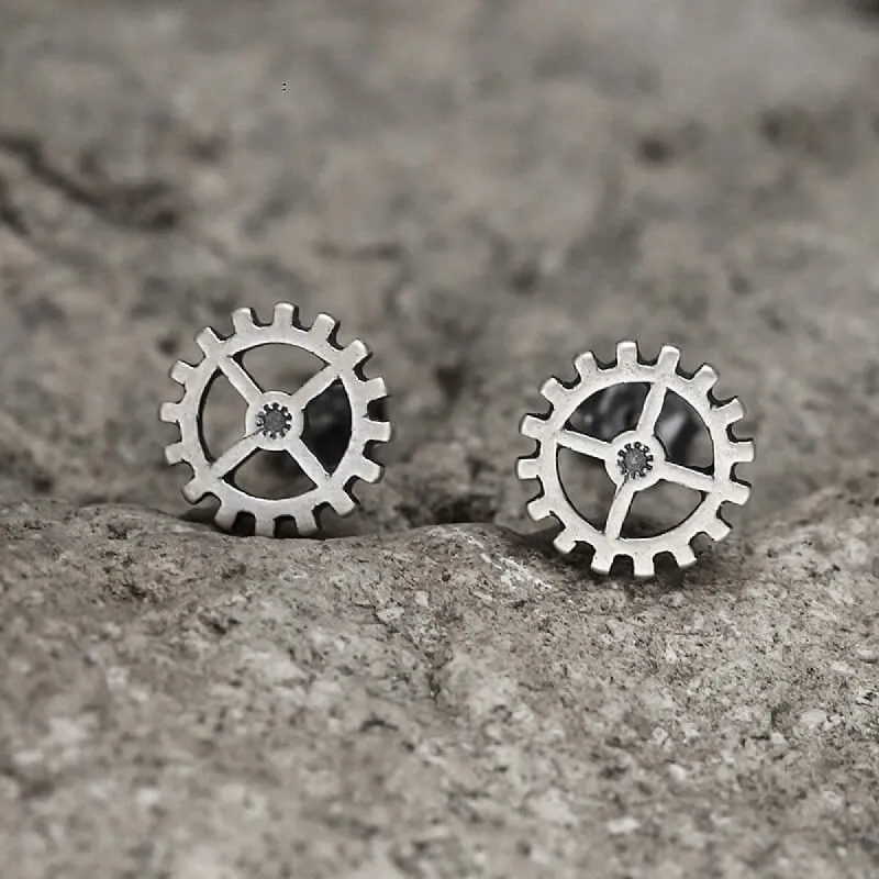 Gear Wheel Sterling Silver Punk Stud Earrings sold by GTHIC