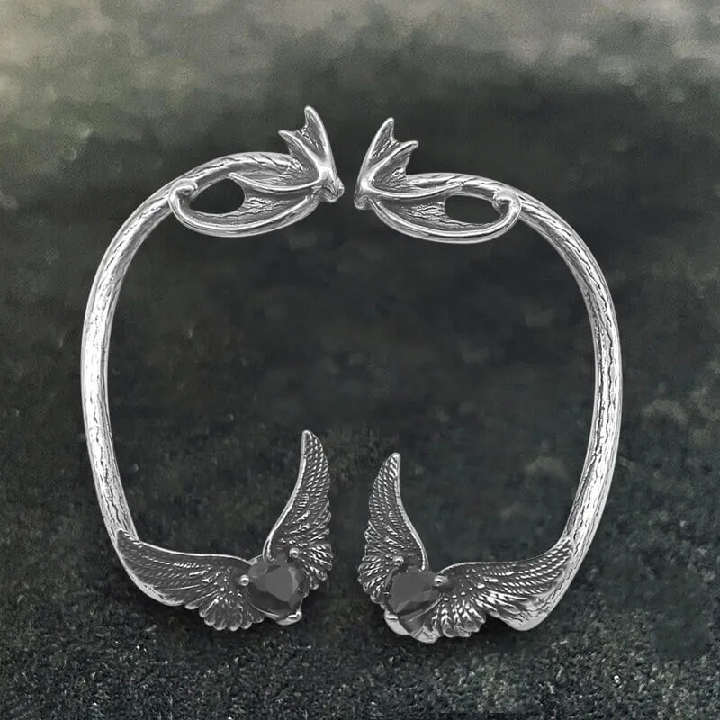 Heart Shape Zircon Devil Wings Stainless Steel Ear Cuff Earrings sold by GTHIC