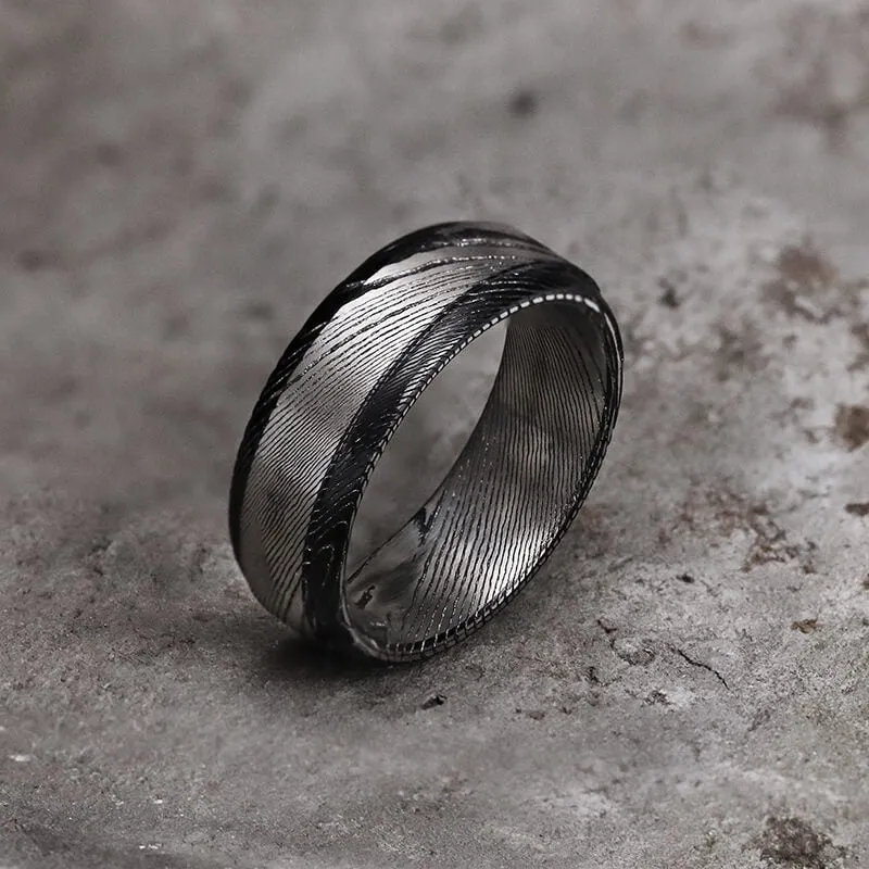 Black Step Edge Pattern Damascus Steel Ring sold by GTHIC