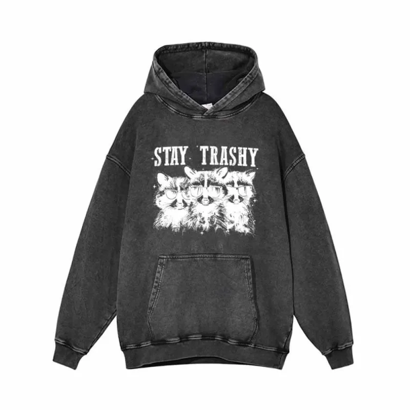 Stay Trashy Raccoon Vintage Washed Hoodie Sweatshirt sold by GTHIC