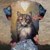 Gothic Cat and Flower V-Neck T-Shirt sold by GTHIC