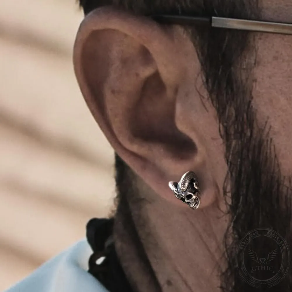 Vintage Goat Head Skull Sterling Silver Stud Earrings sold by GTHIC product image thumbnail 2