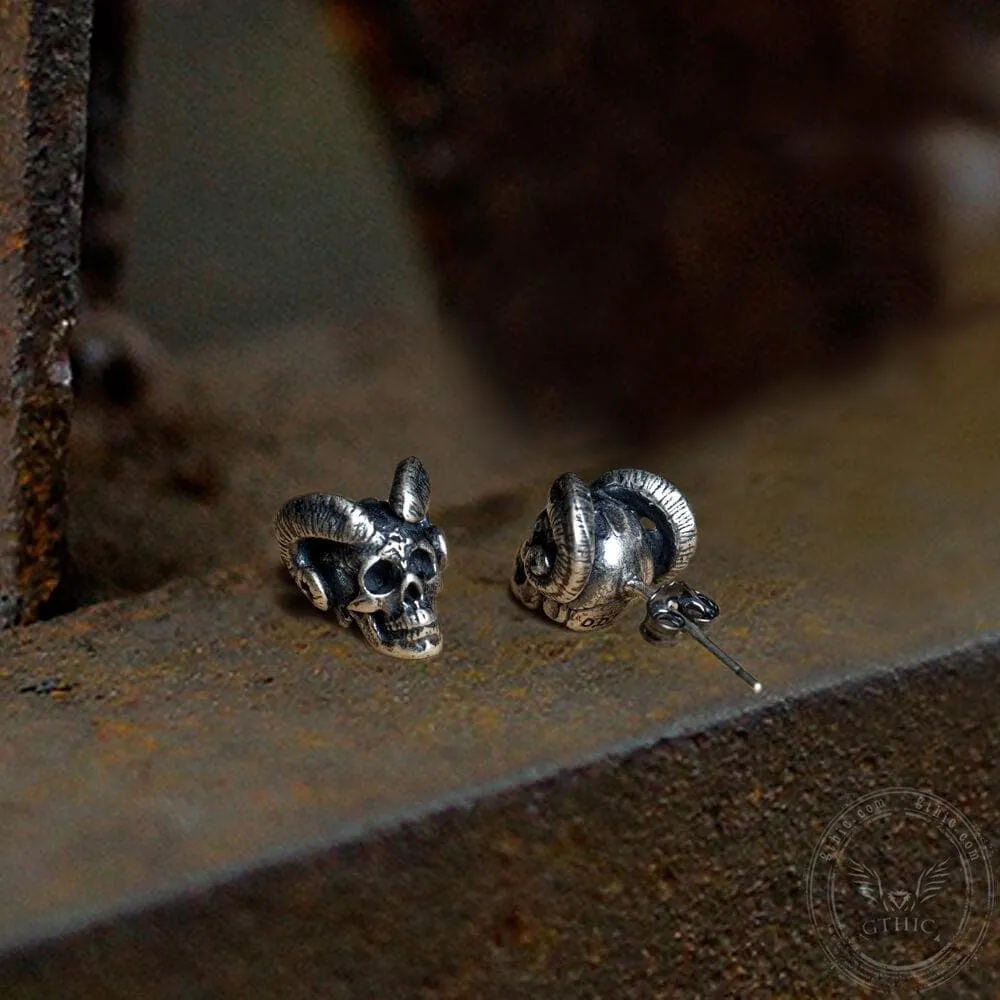 Vintage Goat Head Skull Sterling Silver Stud Earrings sold by GTHIC product image thumbnail 4
