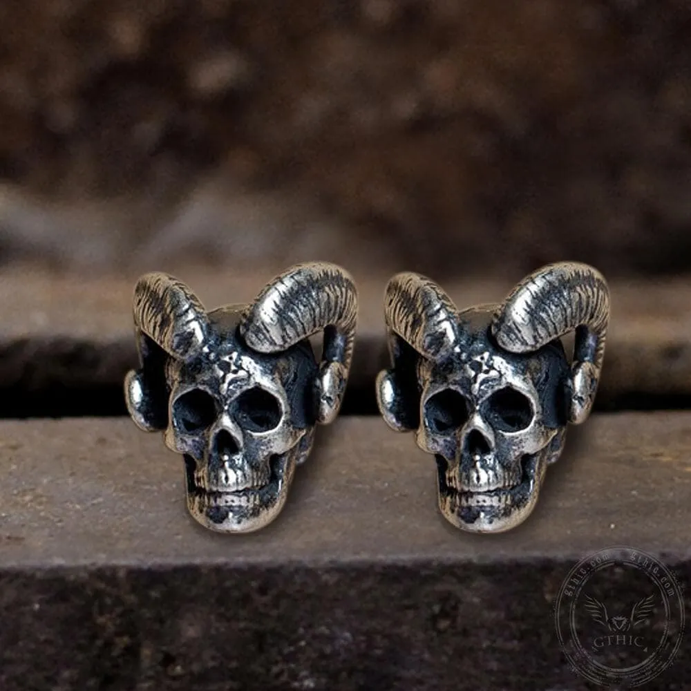 Vintage Goat Head Skull Sterling Silver Stud Earrings sold by GTHIC product image thumbnail 3