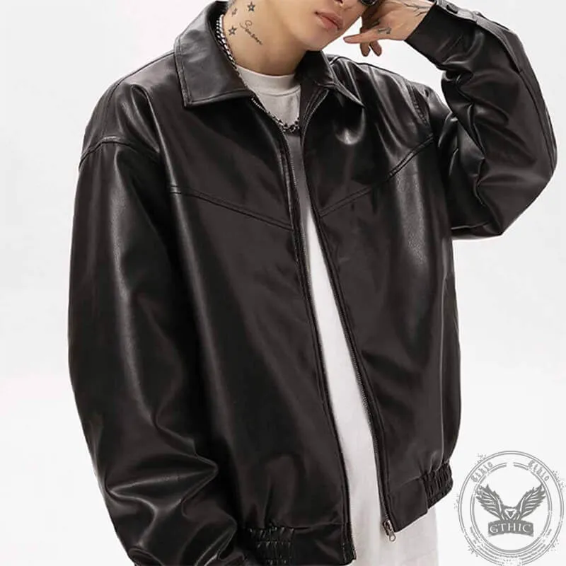 Black Vintage Street Style Zipper Leather Jacket sold by GTHIC product image thumbnail 2