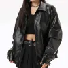 Black Vintage Street Style Zipper Leather Jacket sold by GTHIC