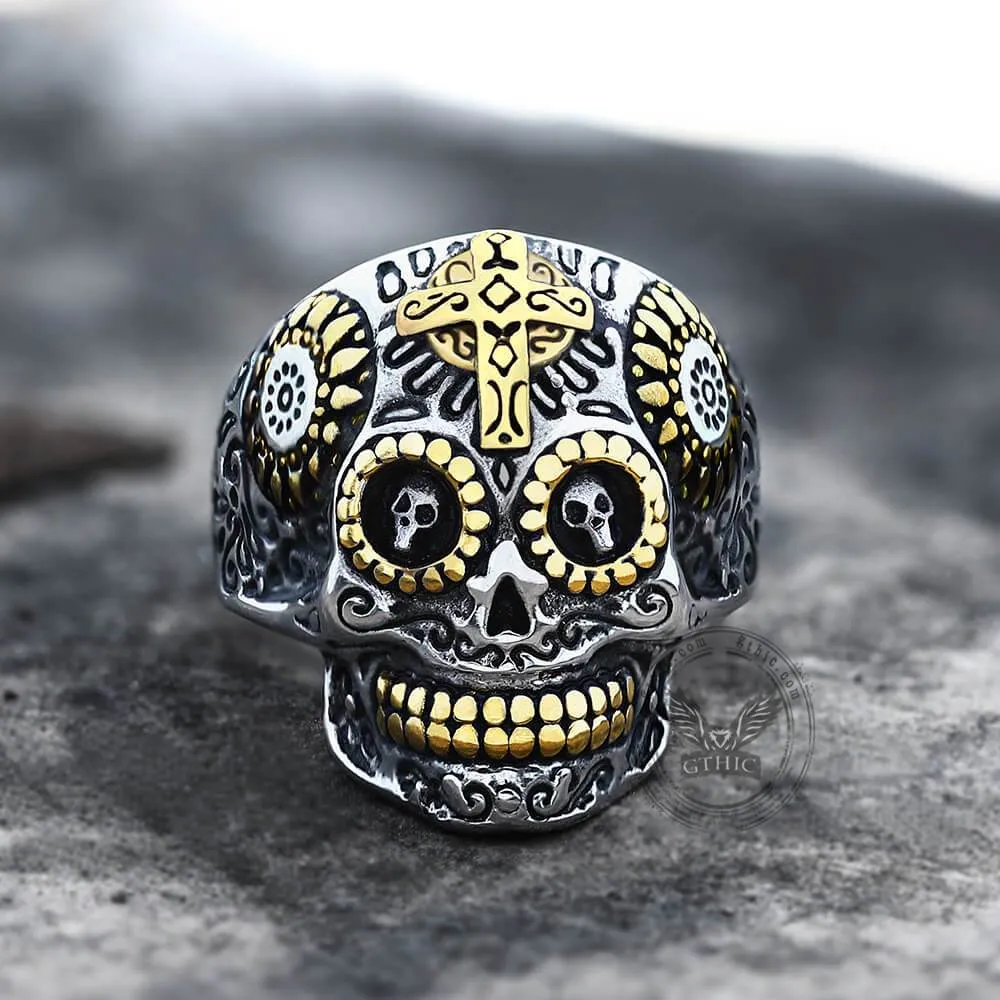 Vintage Cross Stainless Steel Sugar Skull Ring sold by GTHIC product image thumbnail 3