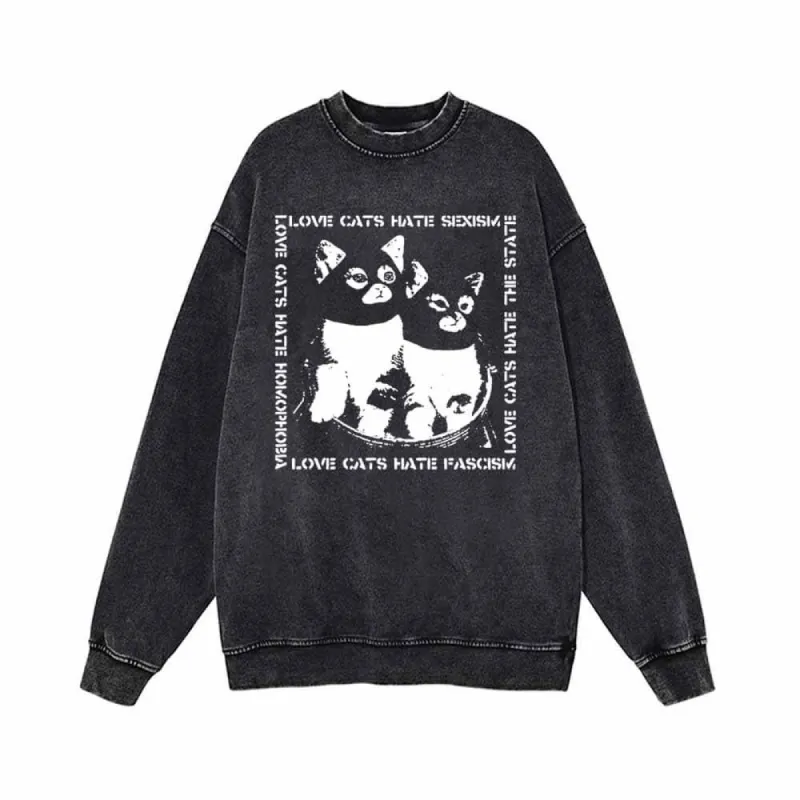 Love Cats Hate Sexism Vintage Washed Sweatshirt sold by GTHIC