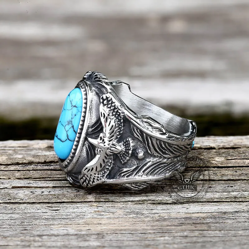 Vintage Eagle Turquoise Stainless Steel Ring sold by GTHIC product image thumbnail 5