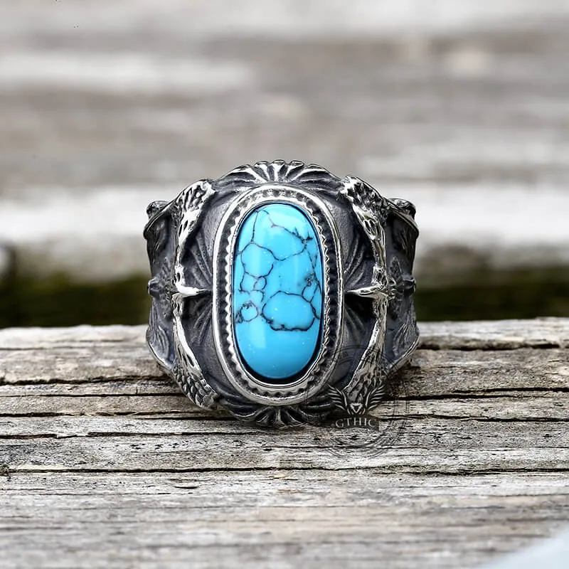 Vintage Eagle Turquoise Stainless Steel Ring sold by GTHIC product image thumbnail 3