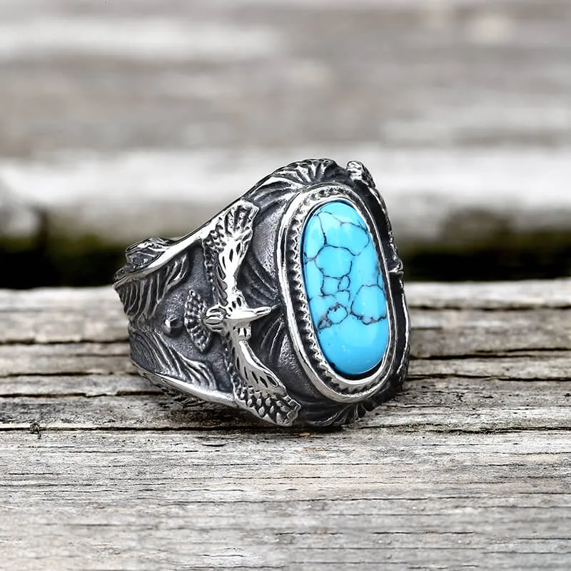 Vintage Eagle Turquoise Stainless Steel Ring sold by GTHIC