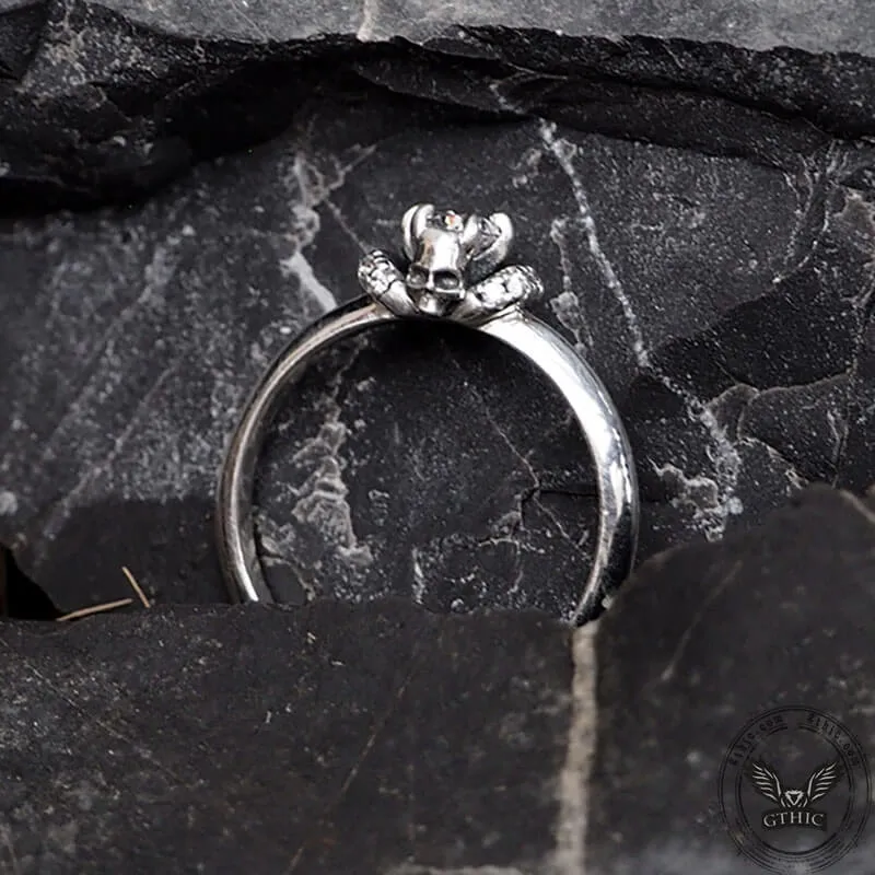 Horned Skull Inlaid Zircon Sterling Silver Ring sold by GTHIC product image thumbnail 3