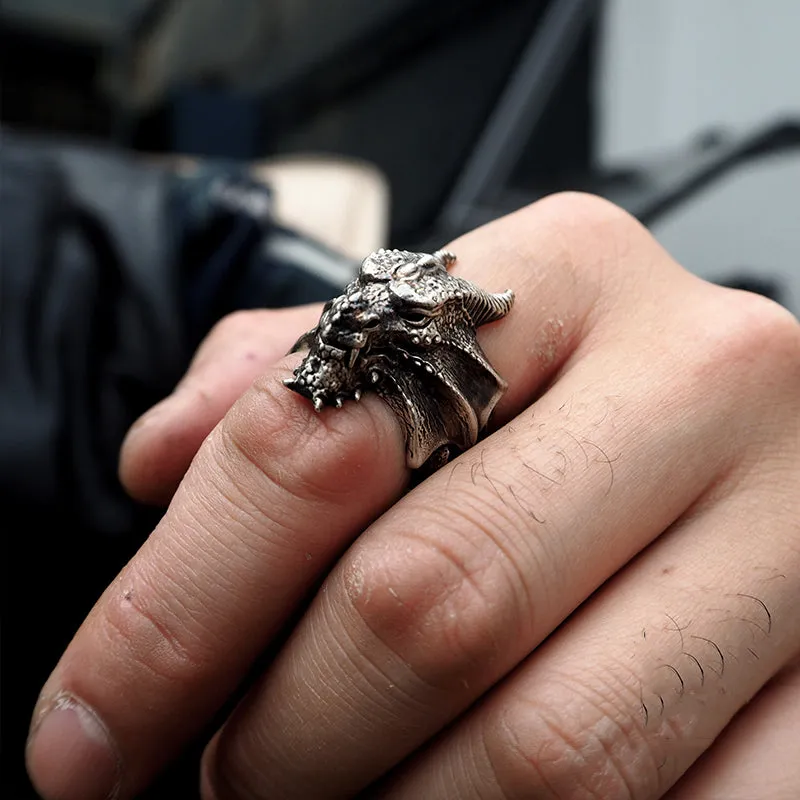 Vintage Norse Dragon Sterling Silver Men's Biker Ring sold by GTHIC product image thumbnail 3