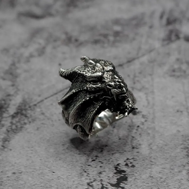Vintage Norse Dragon Sterling Silver Men's Biker Ring sold by GTHIC