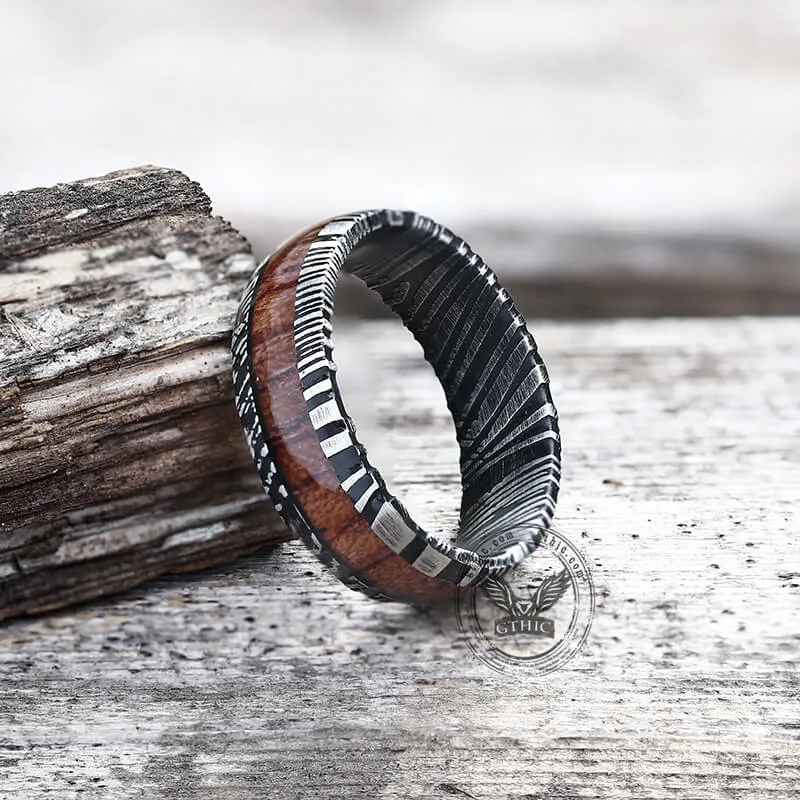 Wood Damascus Steel Minimalist Ring sold by GTHIC product image thumbnail 4