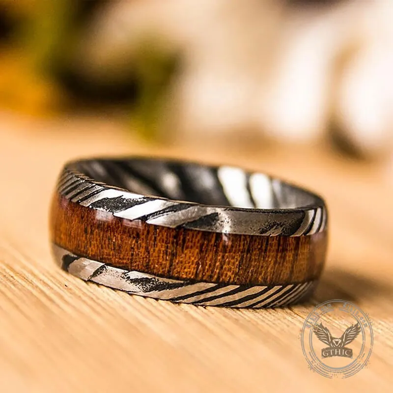 Wood Damascus Steel Minimalist Ring sold by GTHIC product image thumbnail 5