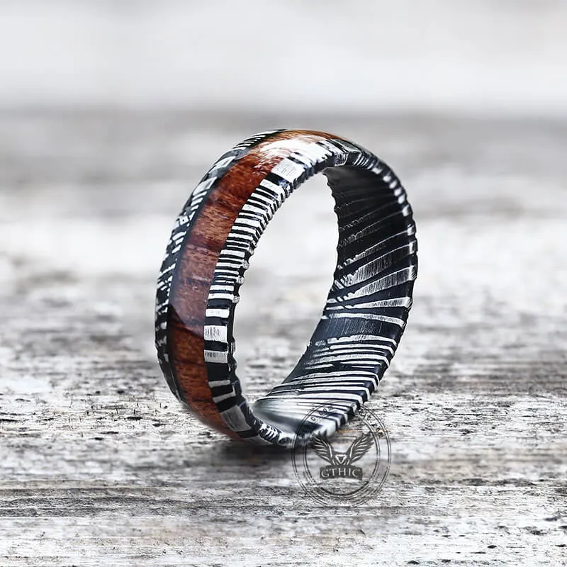 Wood Damascus Steel Minimalist Ring sold by GTHIC product image thumbnail 3