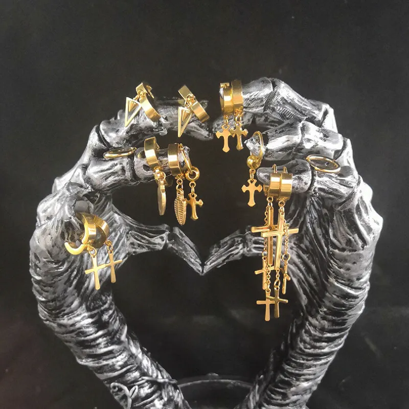 Gold Cross Stainless Steel Hoop Earrings sold by GTHIC